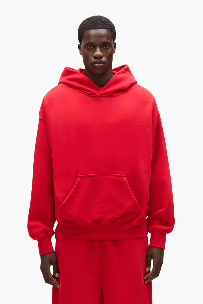 Basic Hoodie Sweatshirt in Red, oversized fit with dropped shoulder, 100% cotton fabric.