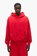 Basic Hoodie Sweatshirt in Red, oversized fit with dropped shoulder, 100% cotton fabric.