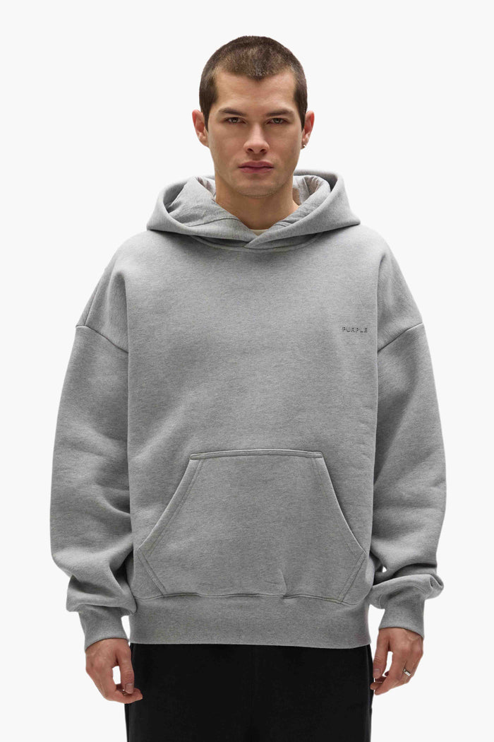 Purple Basic Hoodie with oversized fit and dropped shoulder, made from 100% cotton.