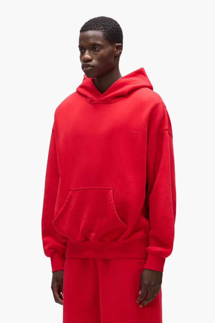 Basic Hoodie Sweatshirt in Red, featuring oversized fit and dropped shoulder design.