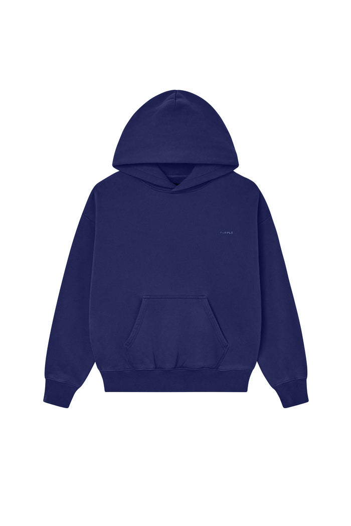 Basic Hoodie in navy, oversized fit sweatshirt with dropped shoulder and Basics logo.