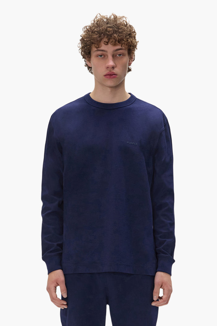 Basic Long Sleeve Tee in Navy, 100% Cotton, Regular Fit, Textured Jersey Knit.