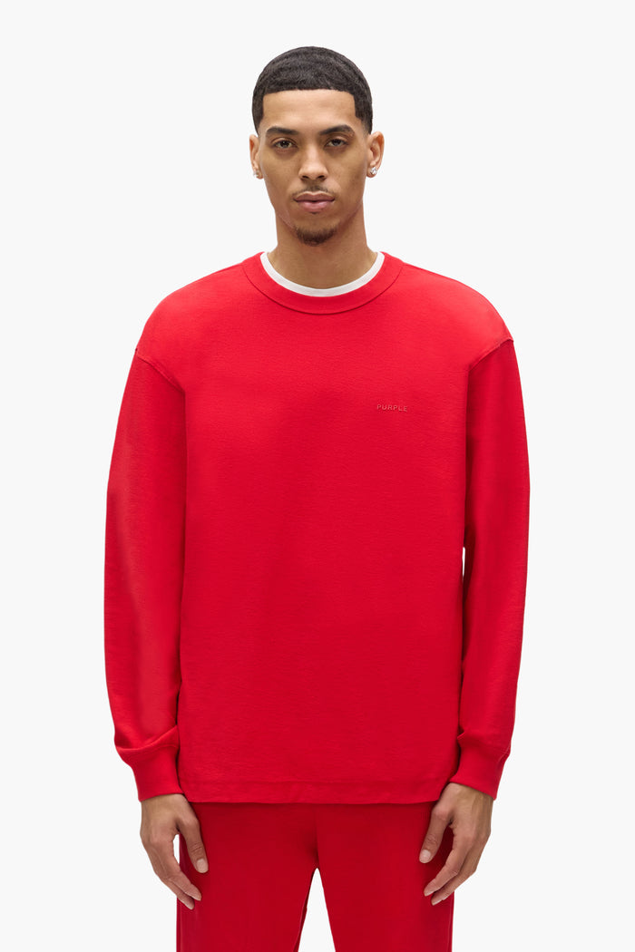Basic Long Sleeve Tee in Red, made of 100% cotton, regular fit, textured jersey knit.