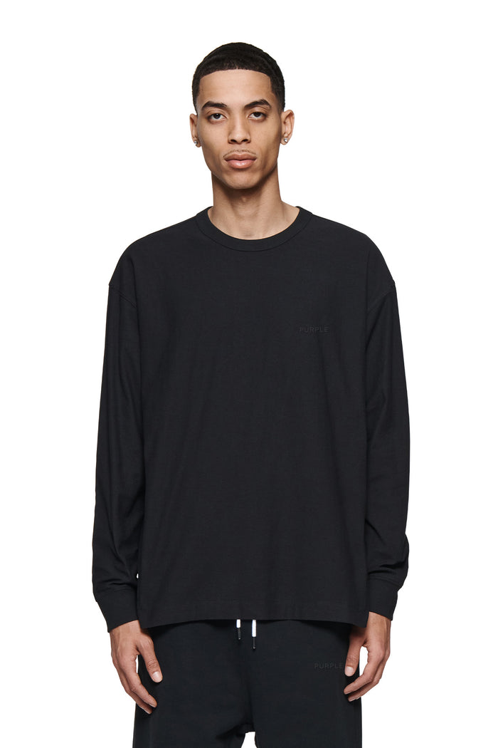 Purple Basic Long Sleeve Tee in regular fit, 100% cotton, textured jersey knit.