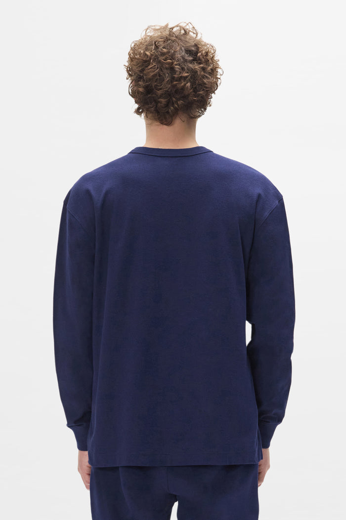 Basic Long Sleeve Tee in Navy, 100% cotton, regular fit, textured jersey knit.