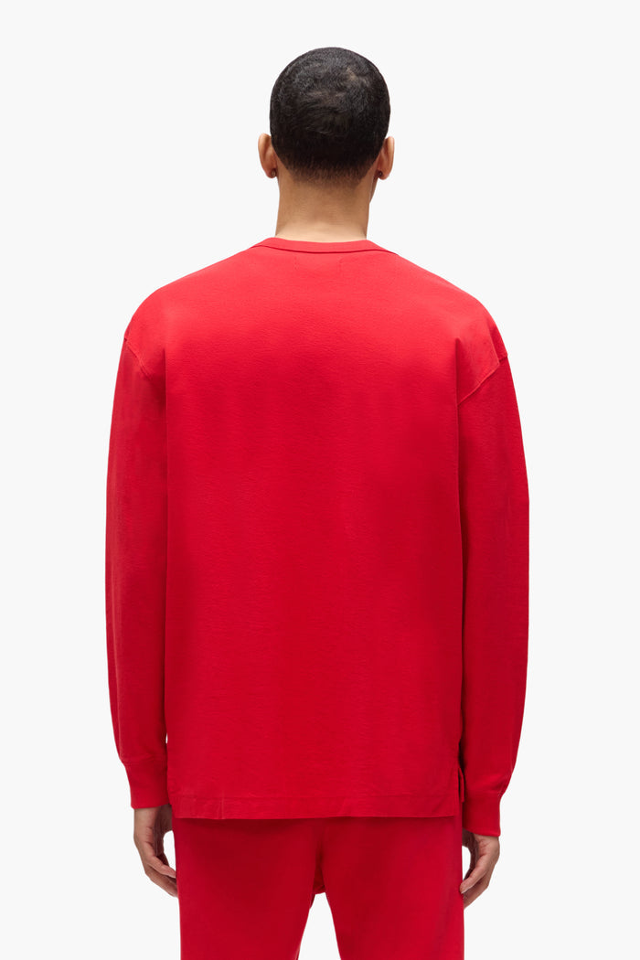 Basic Long Sleeve Tee in Red, 100% cotton, regular fit, textured jersey knit fabric.