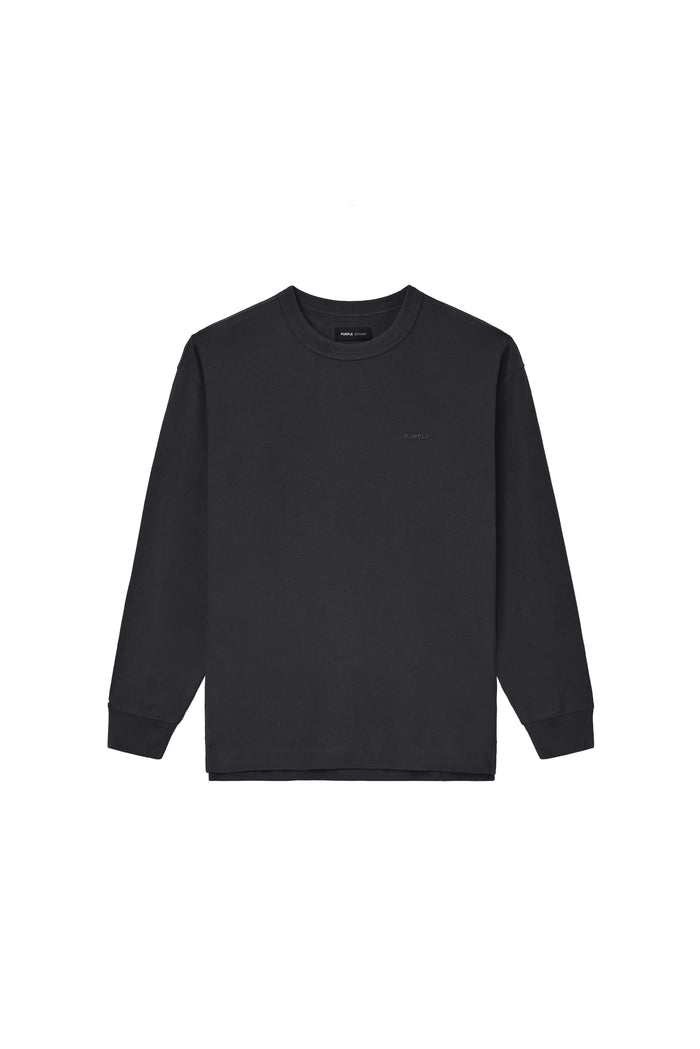 Basic Long Sleeve Tee in Black, made of 100% cotton, featuring a regular fit and textured jersey knit.