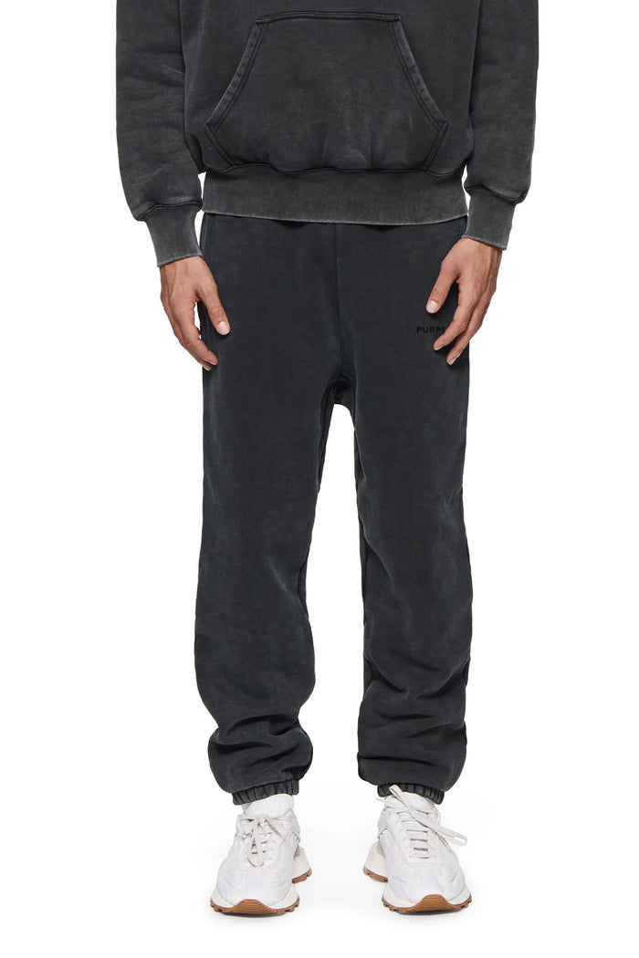Basic Sweatpant in washed black, 100% cotton, regular fit, heavyweight fleece knit.