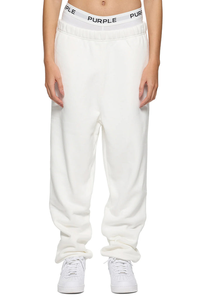 Basic Sweatpant in Ivory, 100% cotton, regular fit, heavy fleece knit, left thigh logo print.