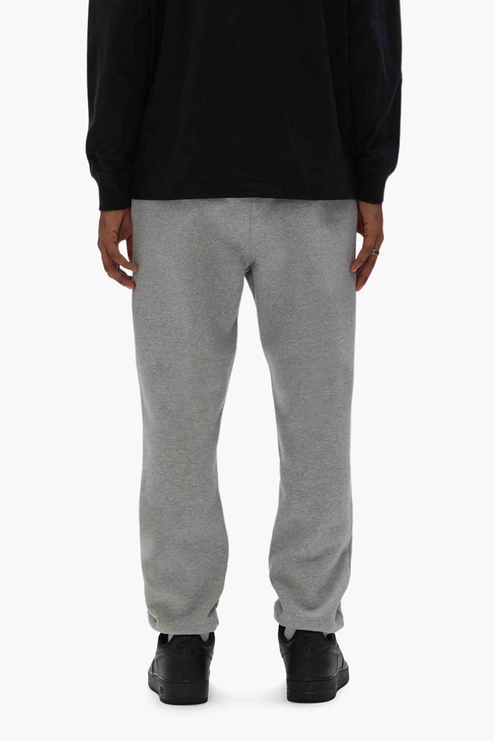 Basic Sweatpant in purple, regular fit, 100% cotton, heavyweight fleece knit, left thigh print.