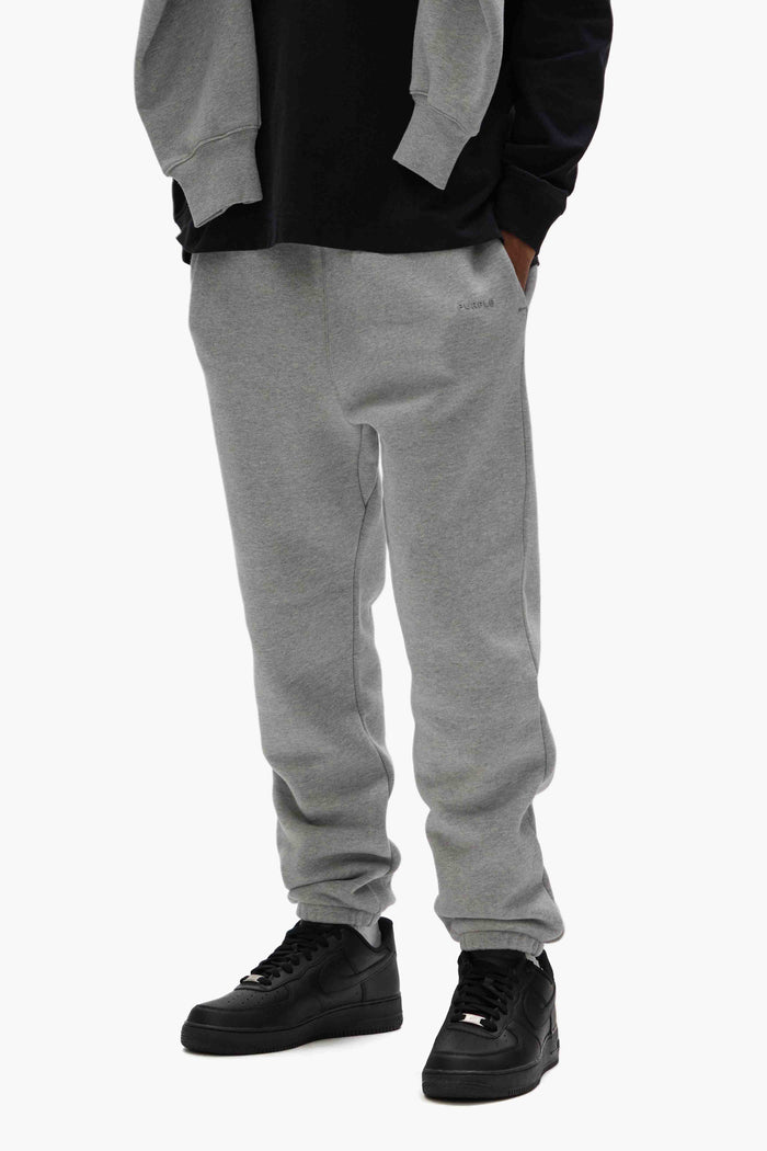 Basic Sweatpant in purple with white label, 100% cotton, heavyweight fleece knit.