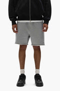 Basic Sweatshort in purple with relaxed fit, raw hem, and heavyweight fleece knit.
