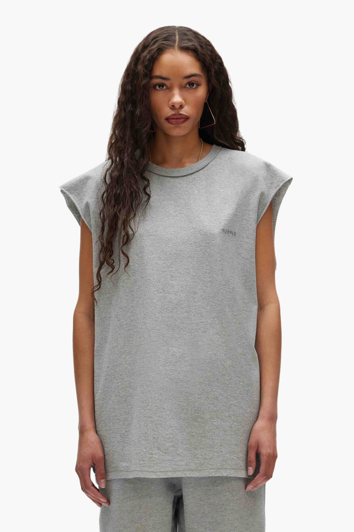 Purple Basic Tank Top in relaxed fit with inside out seams and textured jersey knit.