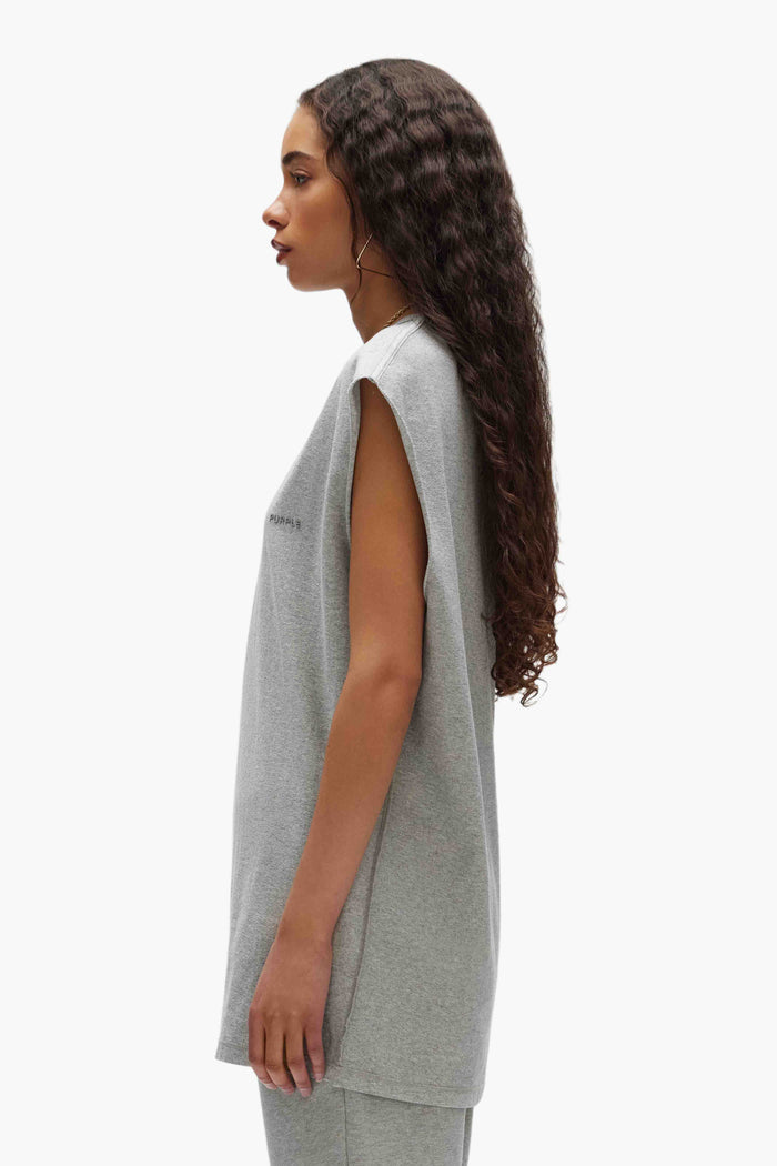 Purple Basic Tank Top, 100% cotton, relaxed fit, textured jersey knit, white label.