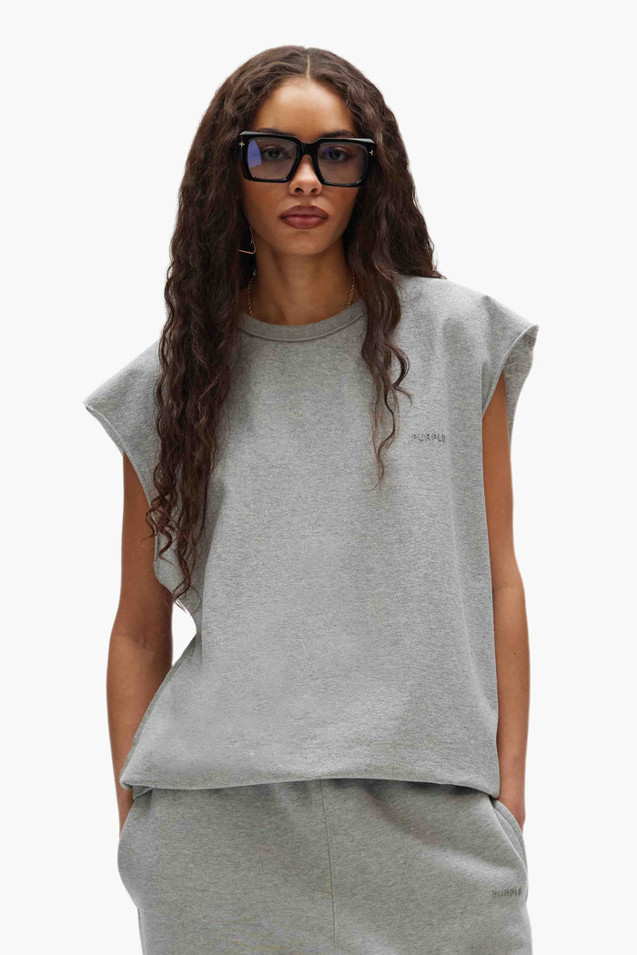 Purple Basic Tank Top in relaxed fit with inside out seams and textured jersey knit.