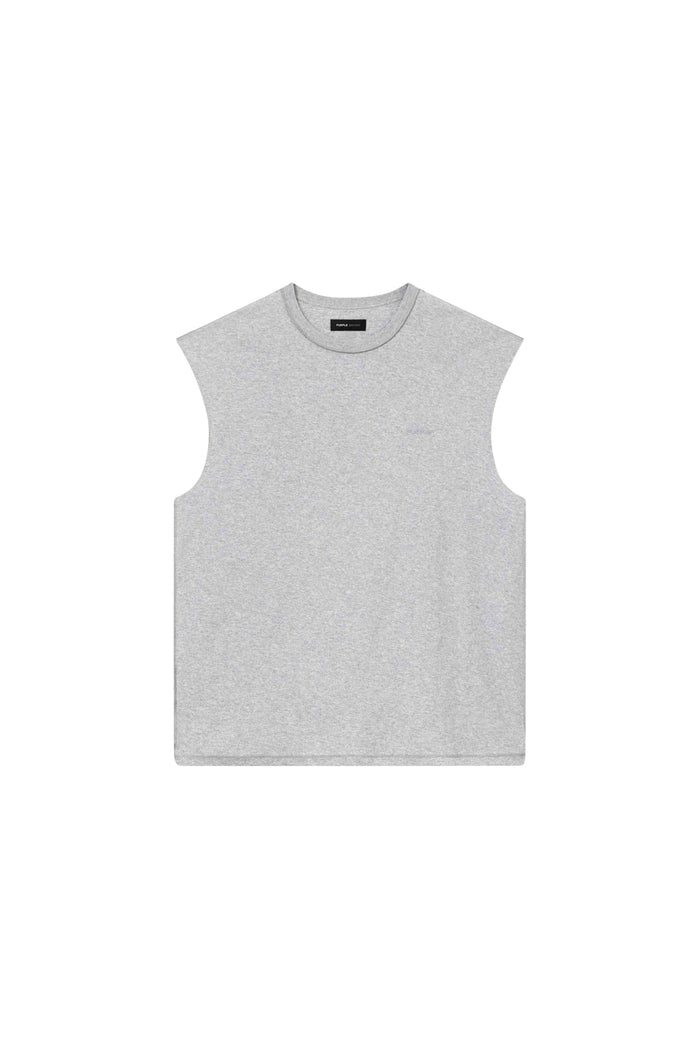 Basic Tank Top in Grey, 100% Cotton, Relaxed Fit, Textured Jersey Knit