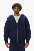 Basic Zip-Up Hoodie in purple with oversized fit and white label, made of 100% cotton.