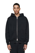 Basic Zip-Up Hoodie in purple with oversized fit and heavy fleece knit fabric.