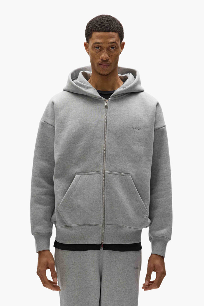 Basic Zip-Up Hoodie in purple, oversized fit, 100% cotton, heavyweight fleece knit.