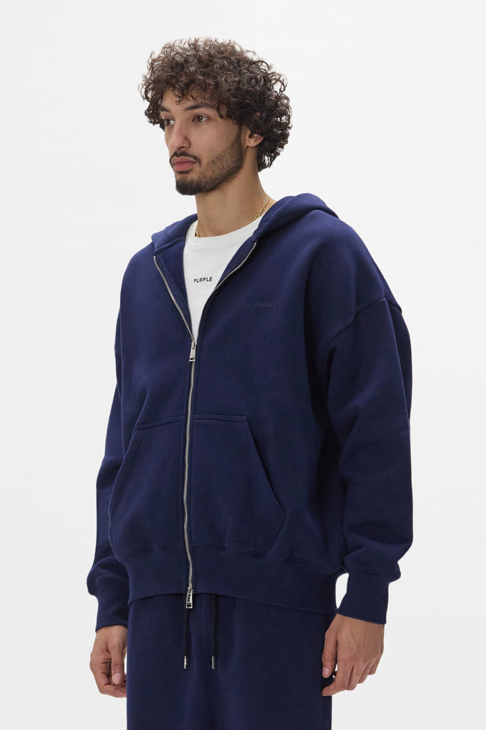 Basic Zip-Up Hoodie in Purple, oversized fit, 100% cotton, heavyweight fleece knit.