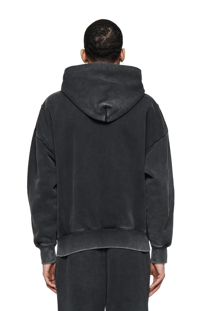 Basic Zip-Up Hoodie in washed black with oversized fit and heavyweight fleece material