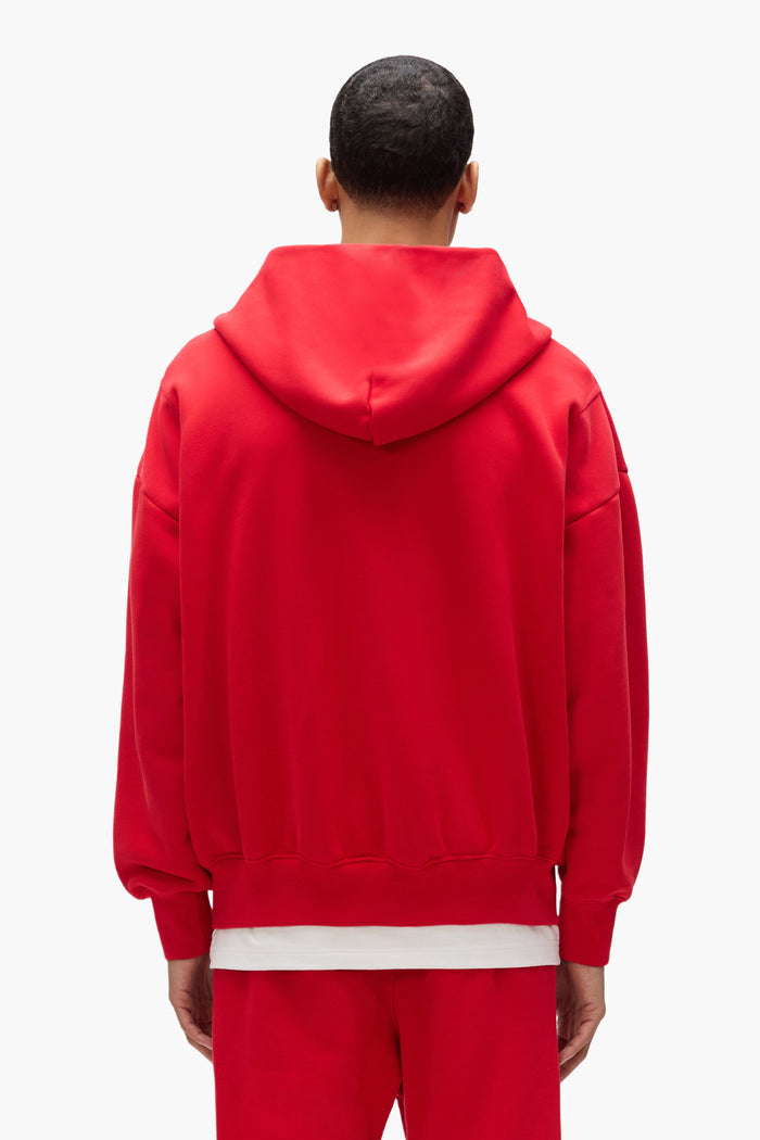 Basic Zip-Up Hoodie in Red, oversized fit, heavyweight fleece, men's sweatshirt.