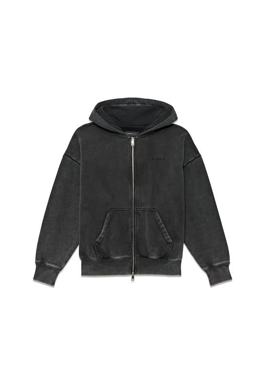 Basic Zip-Up Hoodie in washed black with oversized fit and heavyweight fleece material.