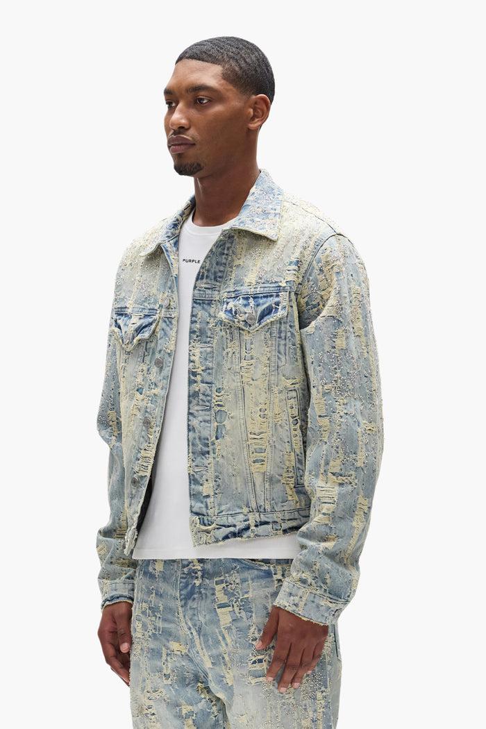 Beaded Destroy Jacket in cropped design with embroidered details and pocket panels.
