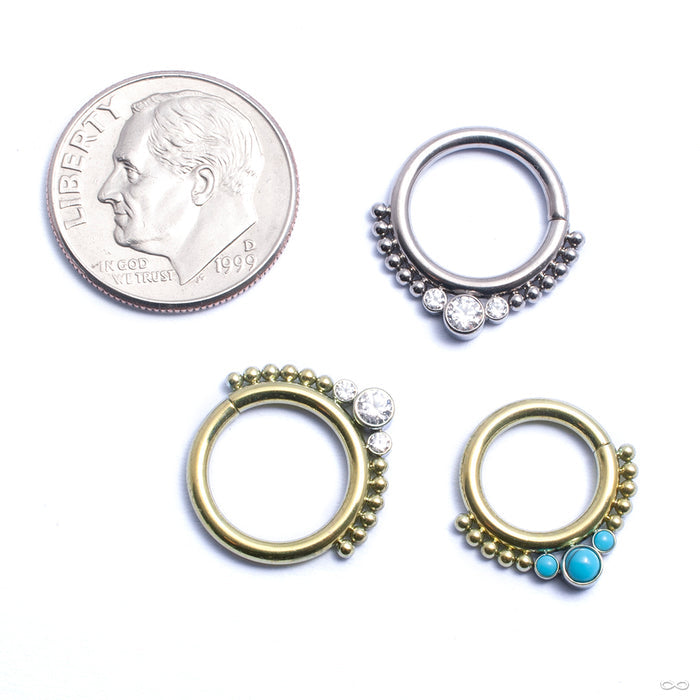 Beaded Seam Ring with 3 Stone Cluster from LeRoi in assorted materials