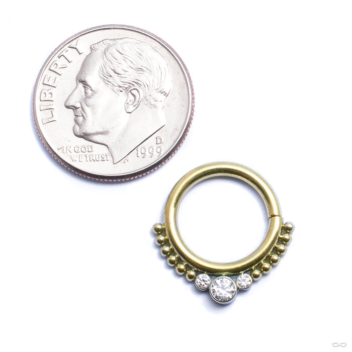 Beaded Seam Ring with 3 Stone Cluster from LeRoi with clear CZ anodized gold