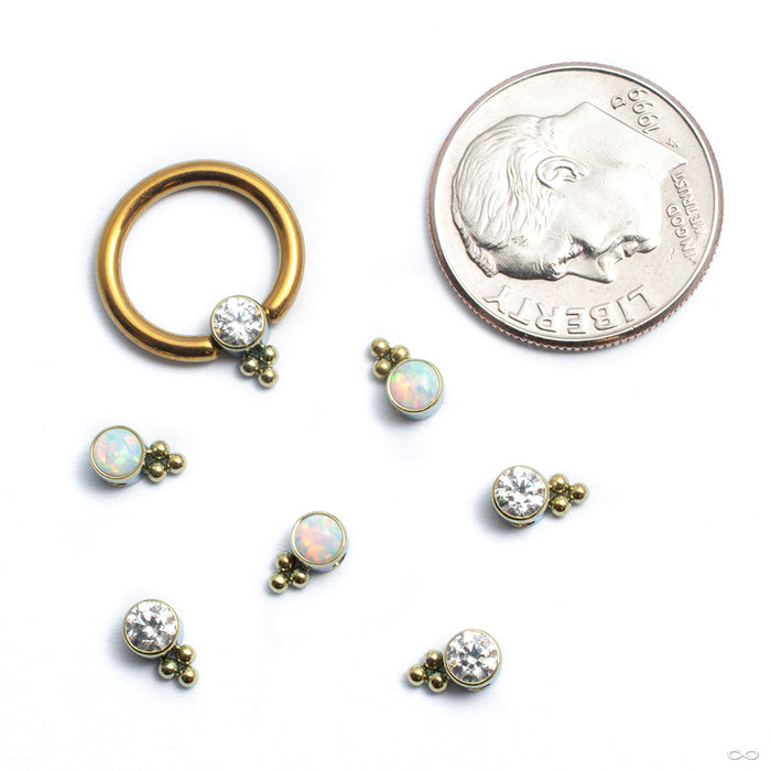 Bezel-set Captive Gem Bead with Tri Bead Cluster from LeRoi in assorted materials