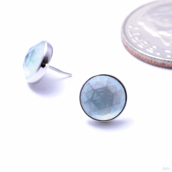 Bezel-set Rose-cut Cabochon Press-fit End in Gold from BVLA with aqua chalcedony