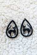Black Cat Faux Leather Drop Dangle Earrings