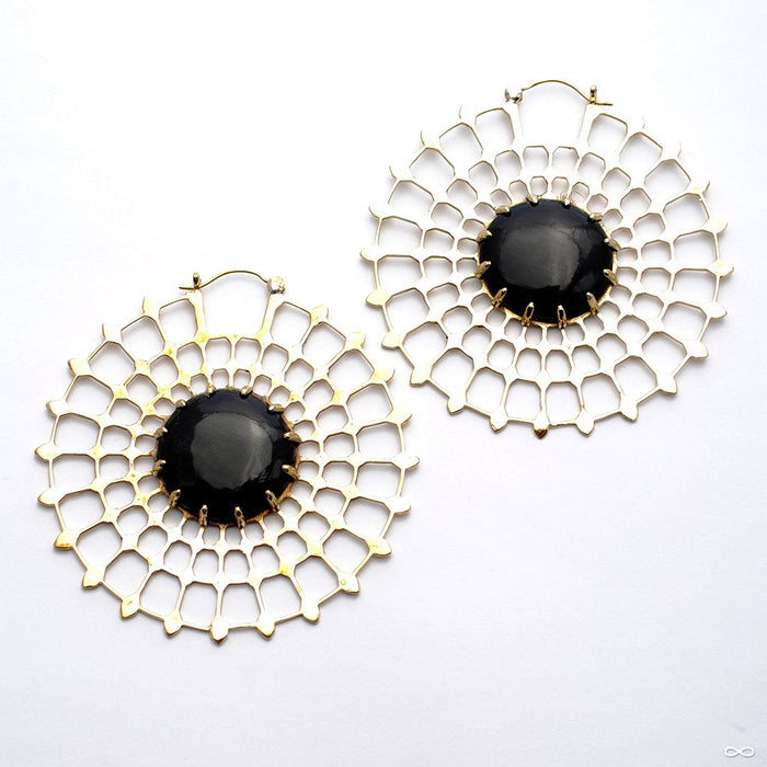 Black Hole Bee Earrings with Horn from Tawapa in Brass