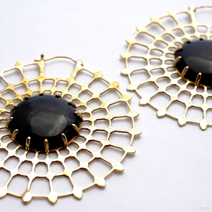 Black Hole Bee Earrings with Horn from Tawapa in Brass