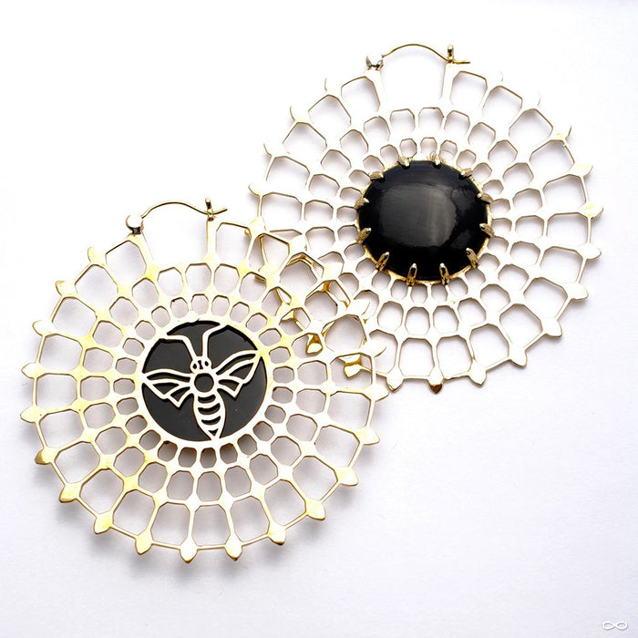 Black Hole Bee Earrings with Horn from Tawapa in Brass