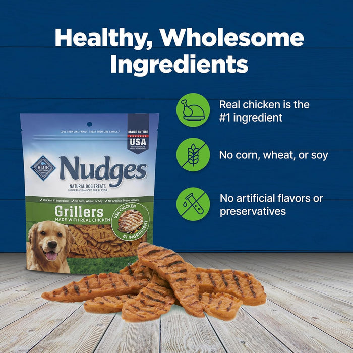Blue Buffalo Nudges Grillers Natural Dog Treats, Made in the USA with Real Chicken, 16-oz Bag