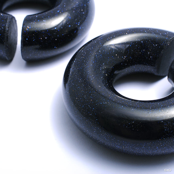 Blue Goldstone Rings from Diablo Organics close up