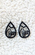 Boo Bat Faux Leather Drop Dangle Earrings