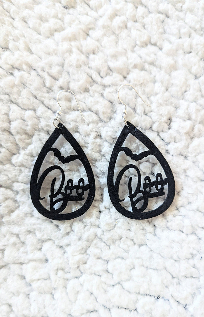 Boo Bat Faux Leather Drop Dangle Earrings