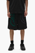 Boston Celtics Mesh Shorts with elastic waistband and drawcords, available in multiple sizes.