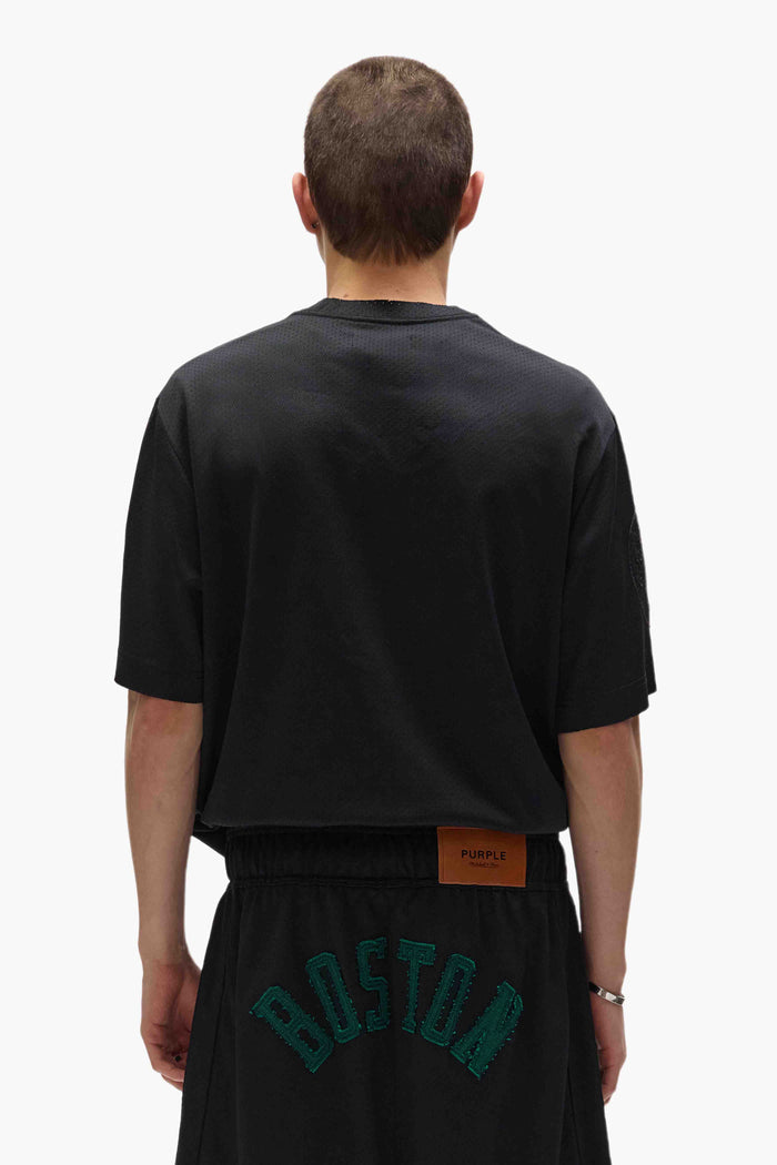 Boston Celtics Mesh Tee in XS size featuring bold graphics and raw edge finishes.