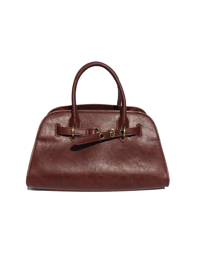 Boston Vegan Leather Tote in Raisin - Stitch And Feather
