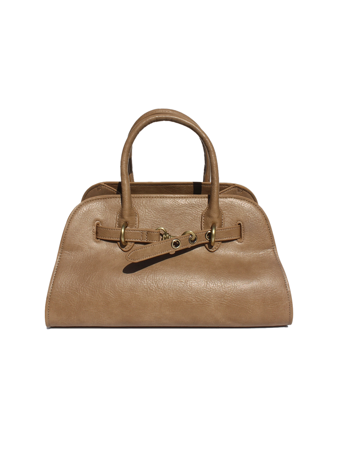 Boston Vegan Leather Tote in Taupe - Stitch And Feather