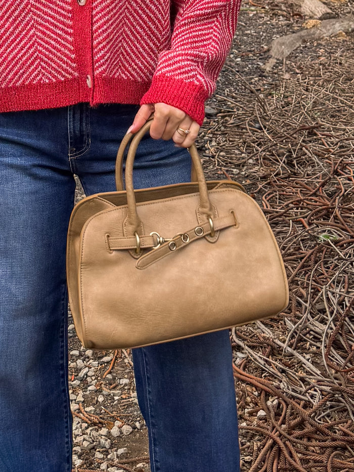 Boston Vegan Leather Tote in Taupe - Stitch And Feather