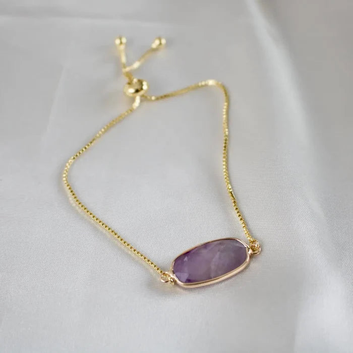 Bracelet | Jules Amethyst Crystal  // Gold Adjustable