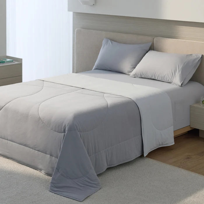 Breescape Misty Grey BlendTek™ Cooling Comforter & Pillow for hot sleepers.