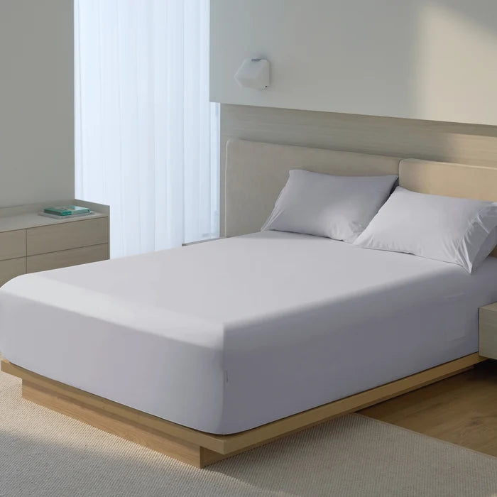Breescape misty grey cooling fitted sheet, breathable & cold touch.