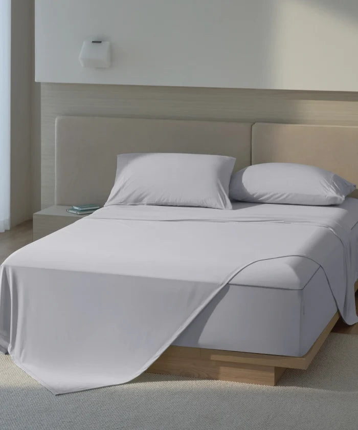 Misty grey Breescape BlendTek™ cooling sheets for hot sleepers.