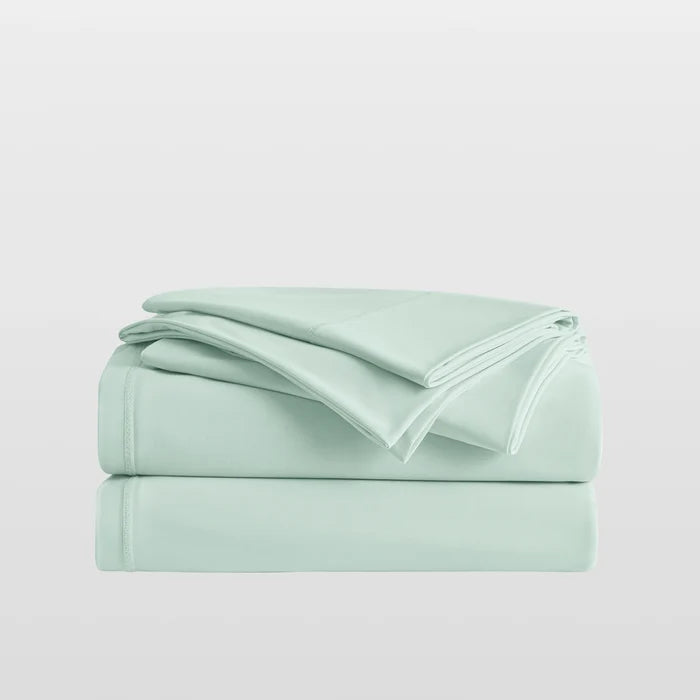 Breescape mint green cooling sheets for hot sleepers, BlendTek™ fiber technology.